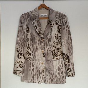 Gerry Weber Womens Jacket Blazer Sz 8 Gray Lion Tiger Print Long Sleeve Lined
